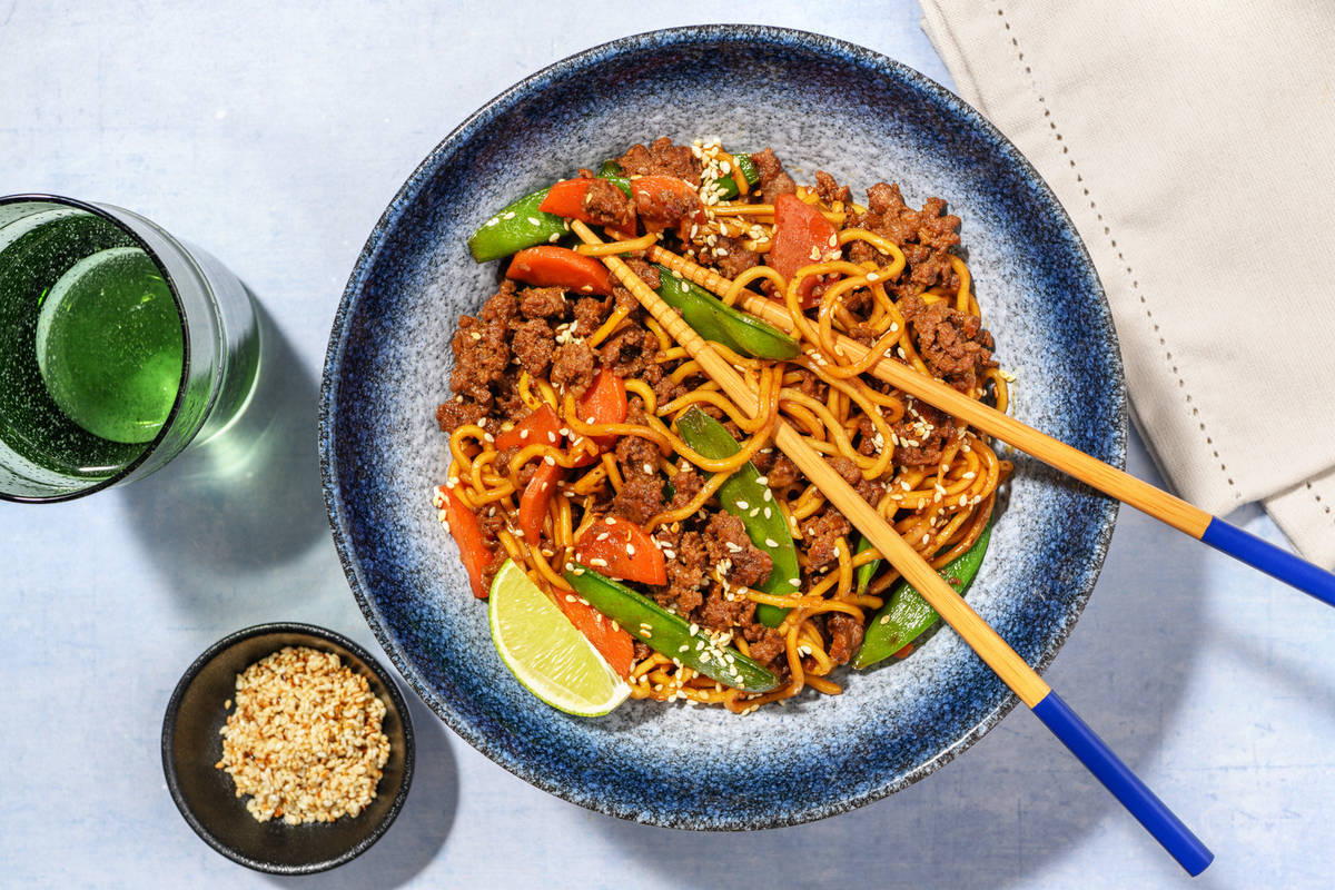Indonesian Style Spiced Honey Beef Noodles