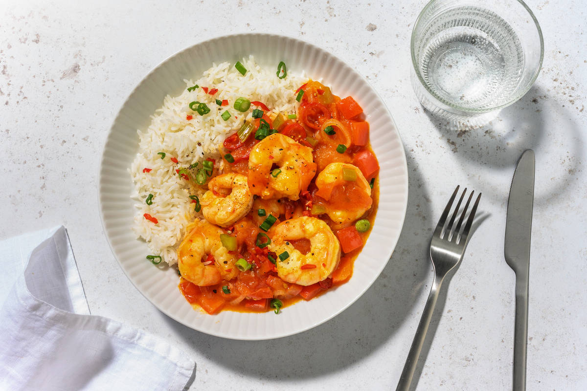 Étouffée di mazzancolle cotte al sugo alla creola