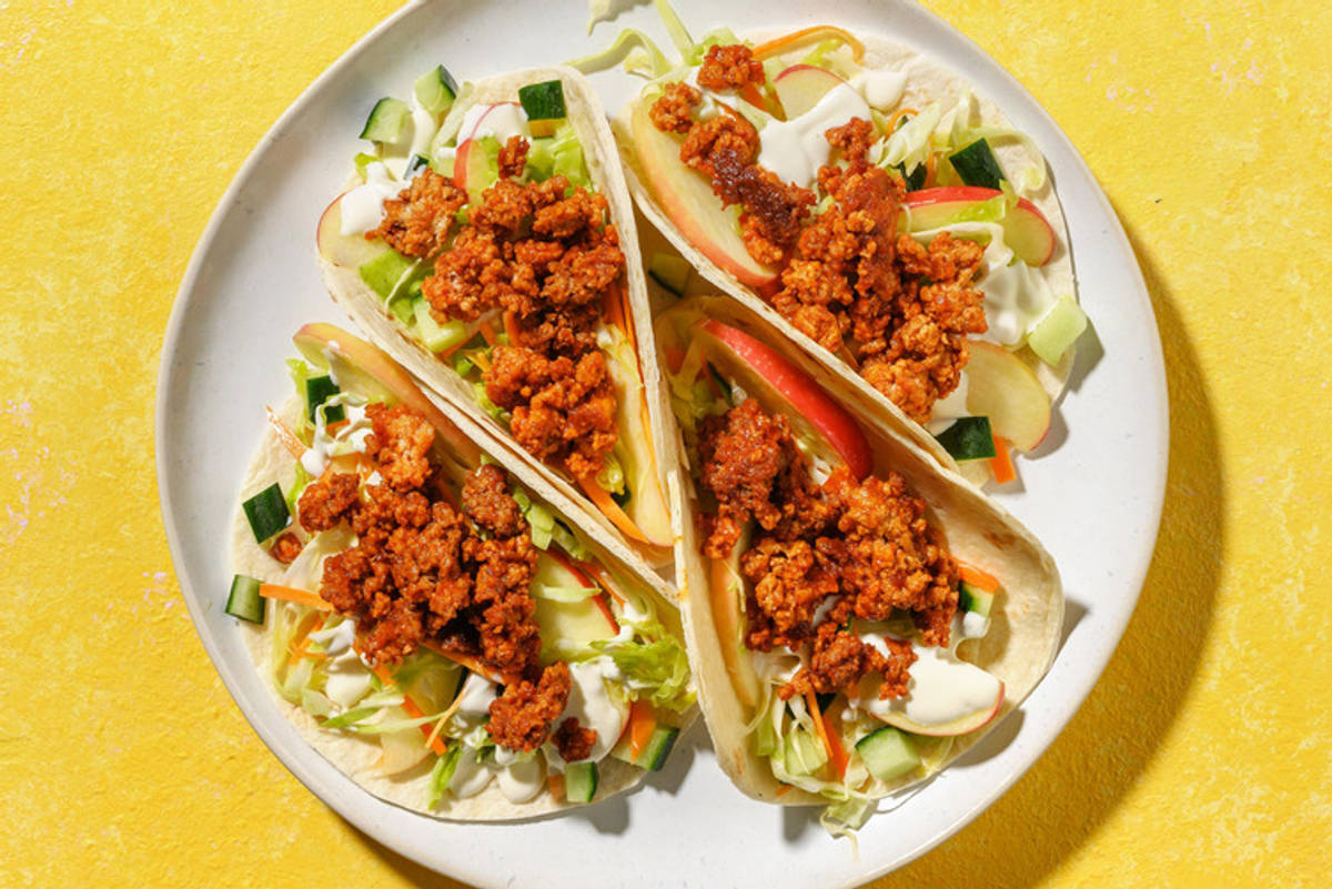 Nemme tacos med glaseret kalve- og svinekød