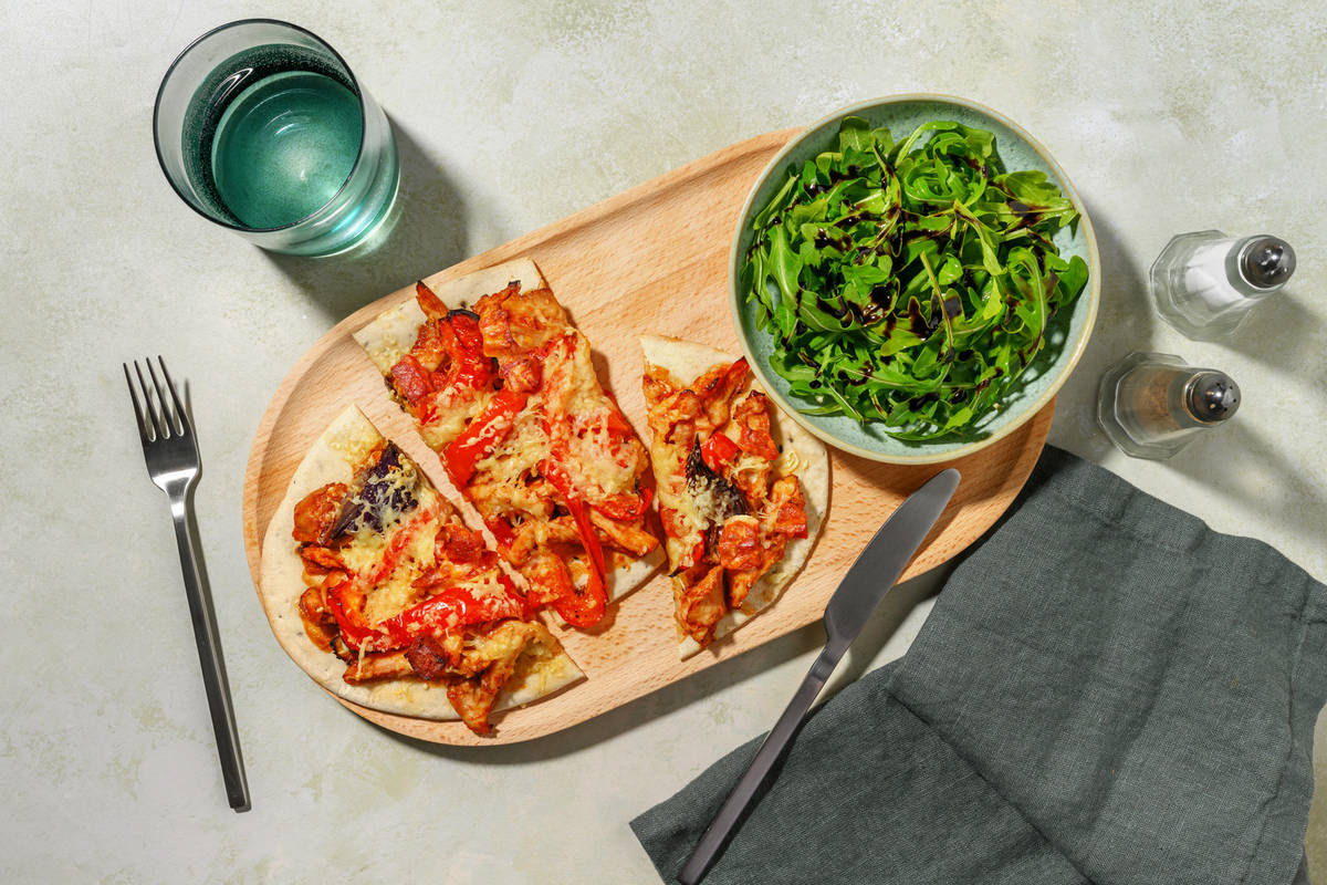 Pulled BBQ Cheesy Chicken and Chorizo Naanizza