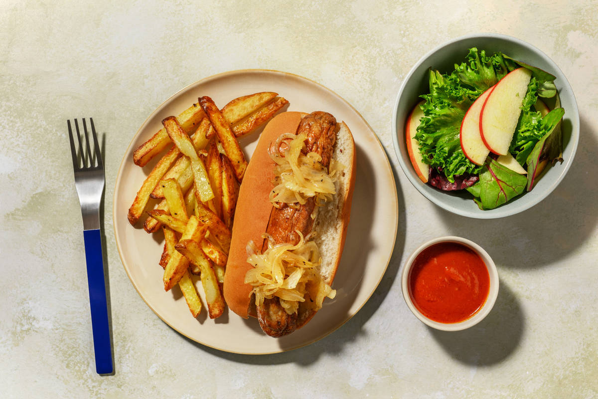 German Style Currywurst Hot Dogs and Pomme Frites