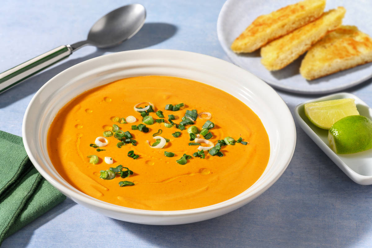 Thai Spiced Butternut Squash Soup with Gyoza