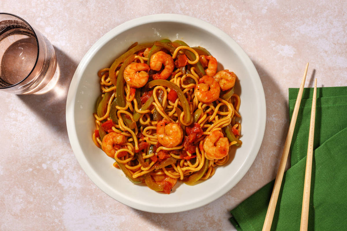 Noodles alle mazzancolle in salsa teriyaki
