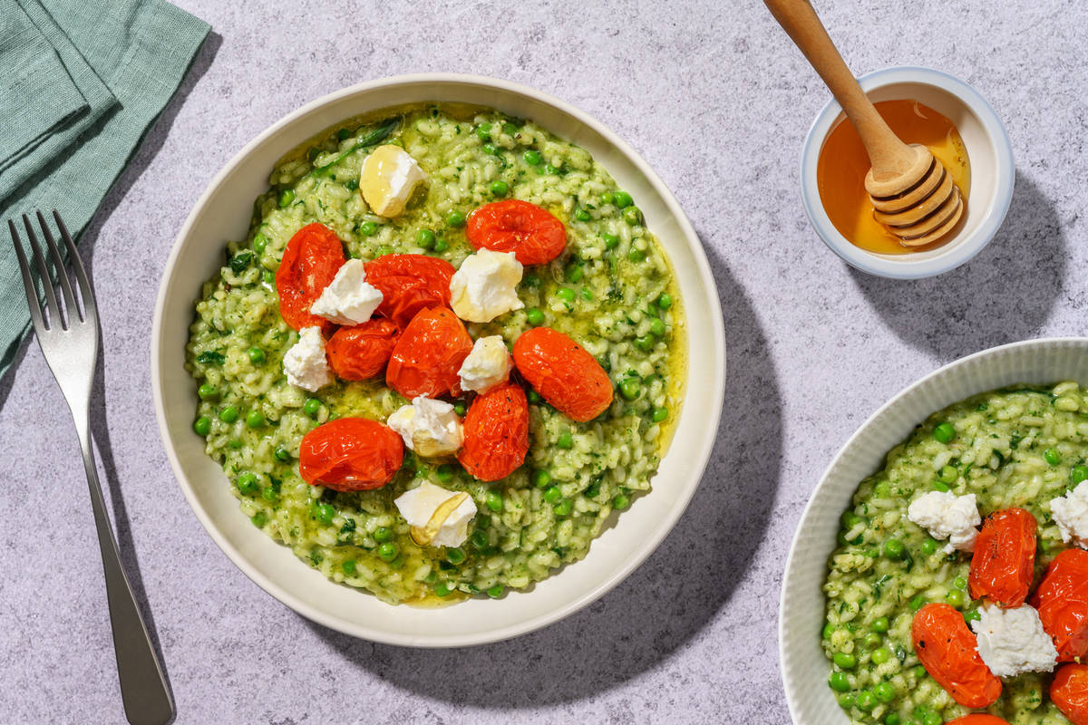 Venetian Risi e Bisi Inspired Spinach & Pea Risotto