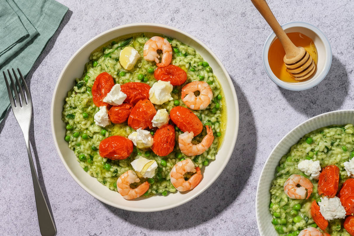 Venetian Risi e Bisi Inspired Prawn, Spinach & Pea Risotto