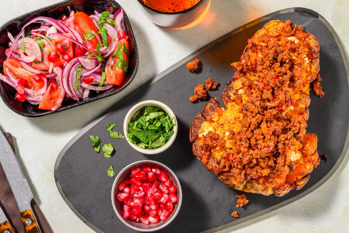 Chorizo- og ostefylt butternutgresskar