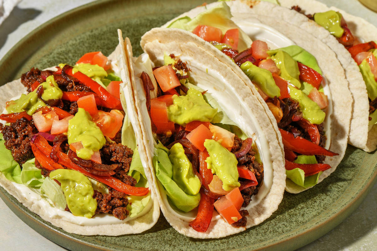 Soft Tacos with Guacamole, Garlic Sauce & Veggie Mince