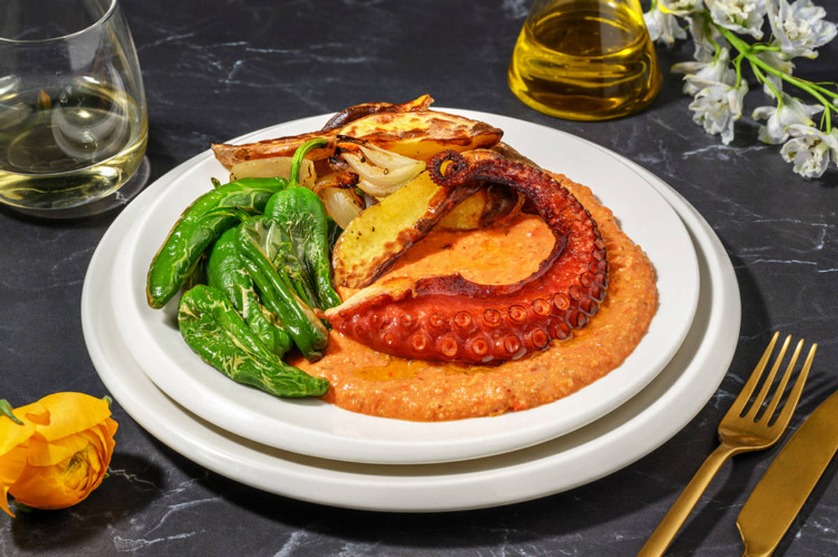 Pulpo con salsa romesco casera