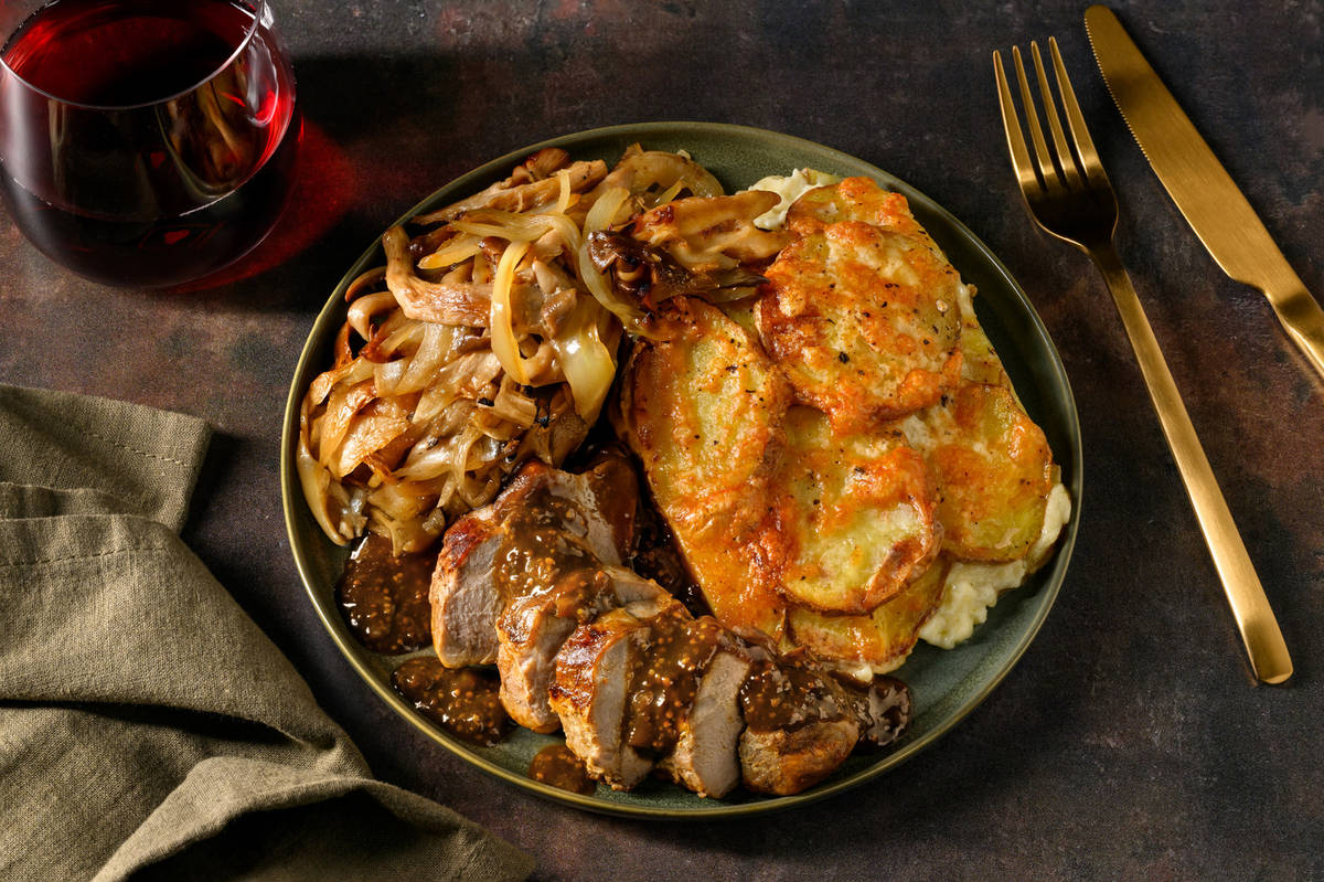 Solomillo de cerdo con salsa de mostaza antigua