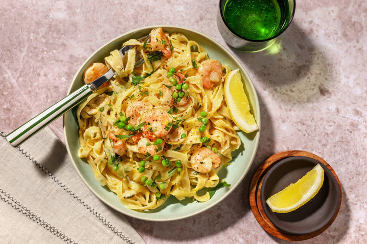 Creamy Prawn Tagliatelle with Bacon