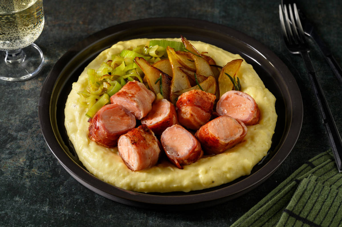 Rollè di salmone e pancetta croccante