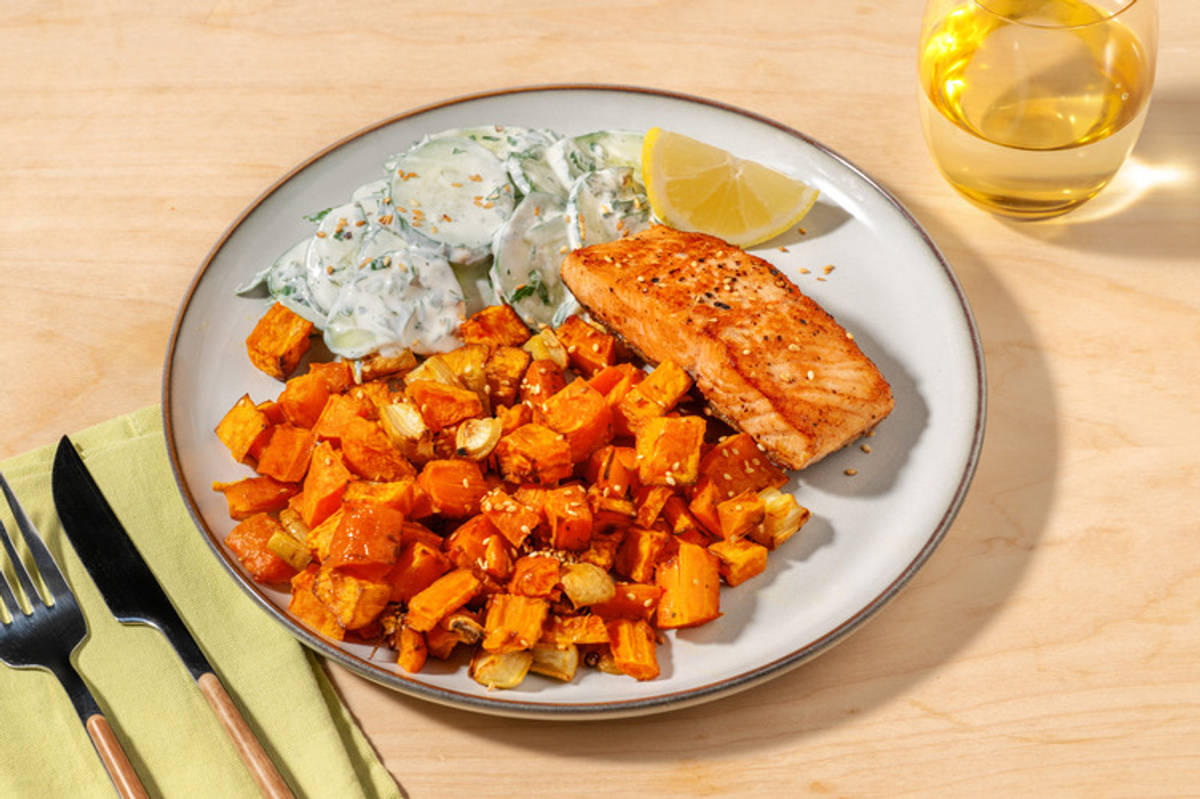 Fried Basa and Roast Root Veg