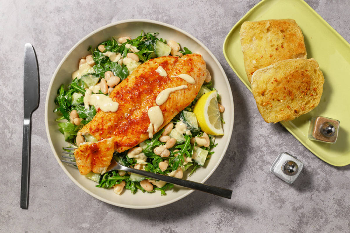 Harissa Chicken with Crispy Garlic Ciabatta