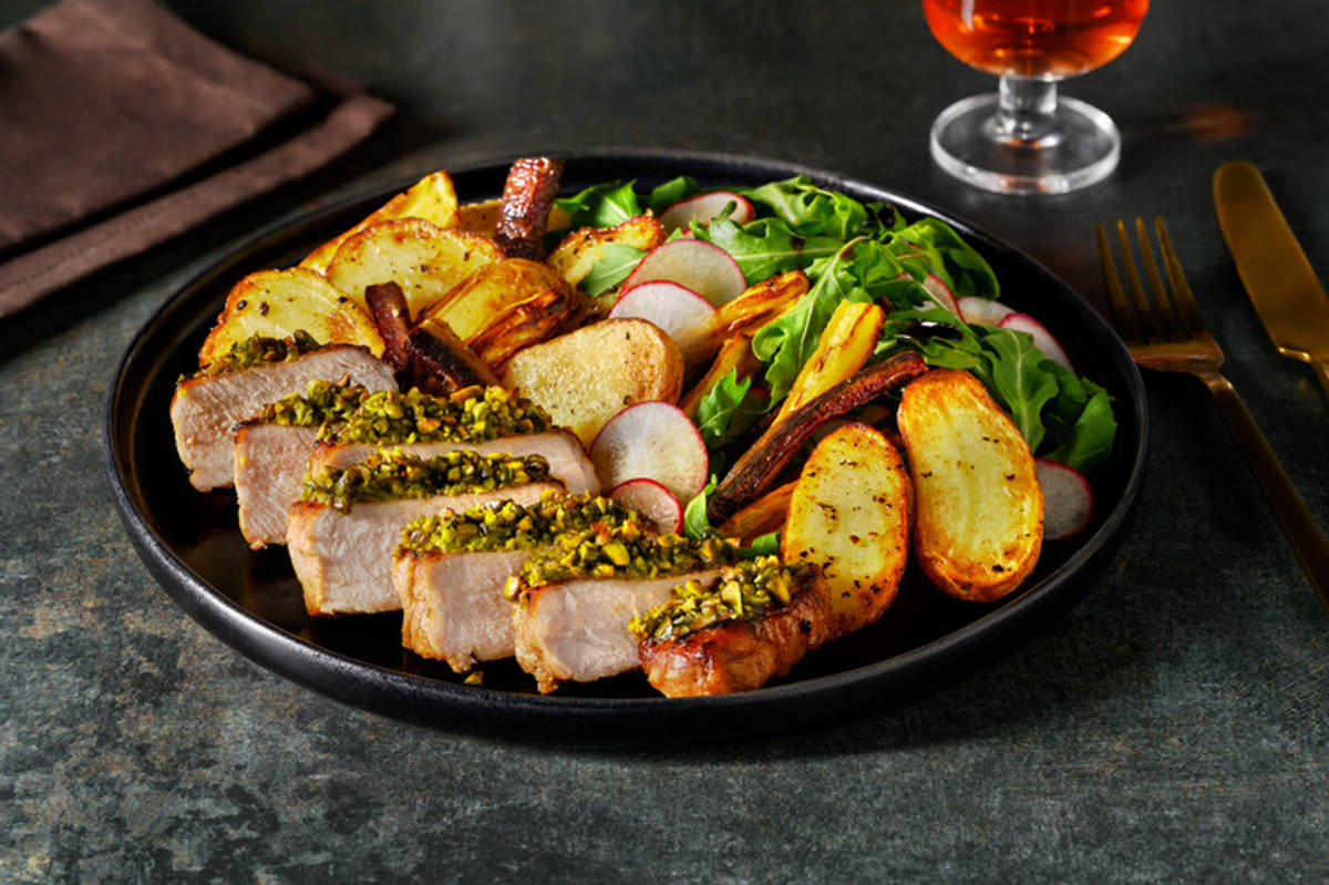 Arrosto di lonza in crosta di pistacchi e miele