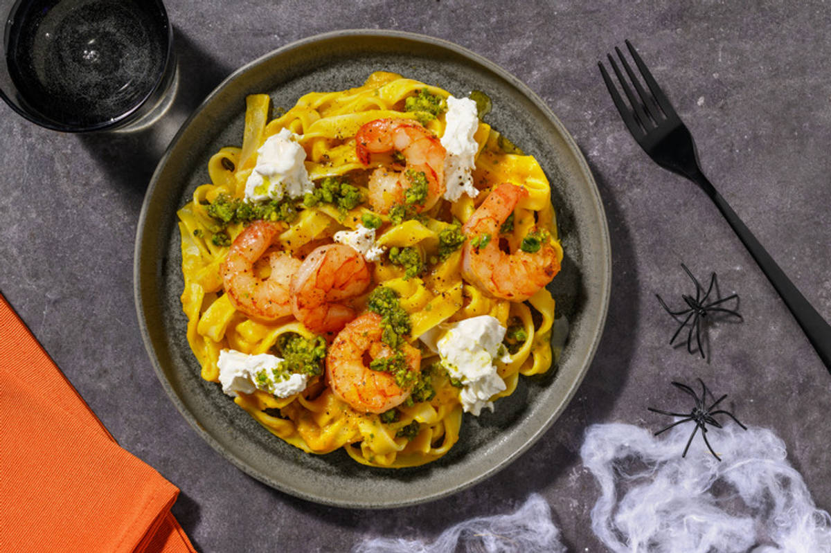 Cena misteriosa - fettuccine ai gamberi e burrata