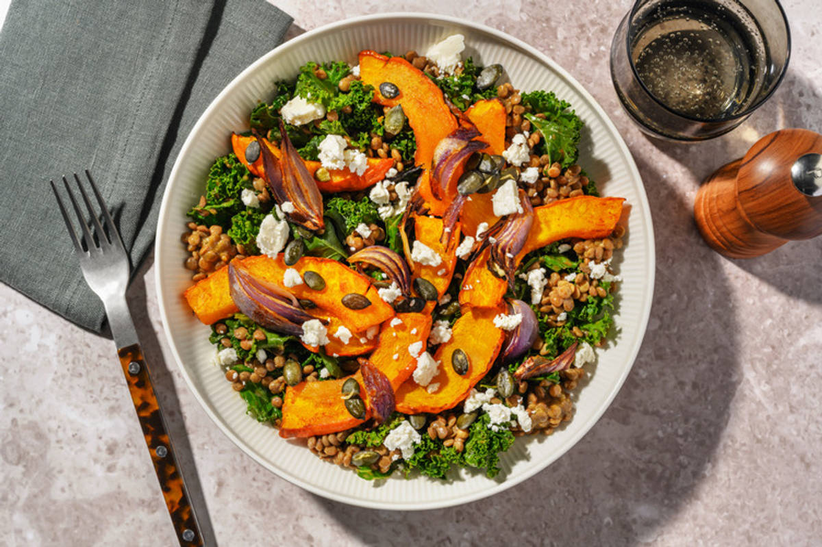 Kürbissalat mit Babygrünkohl und Bio-Feta