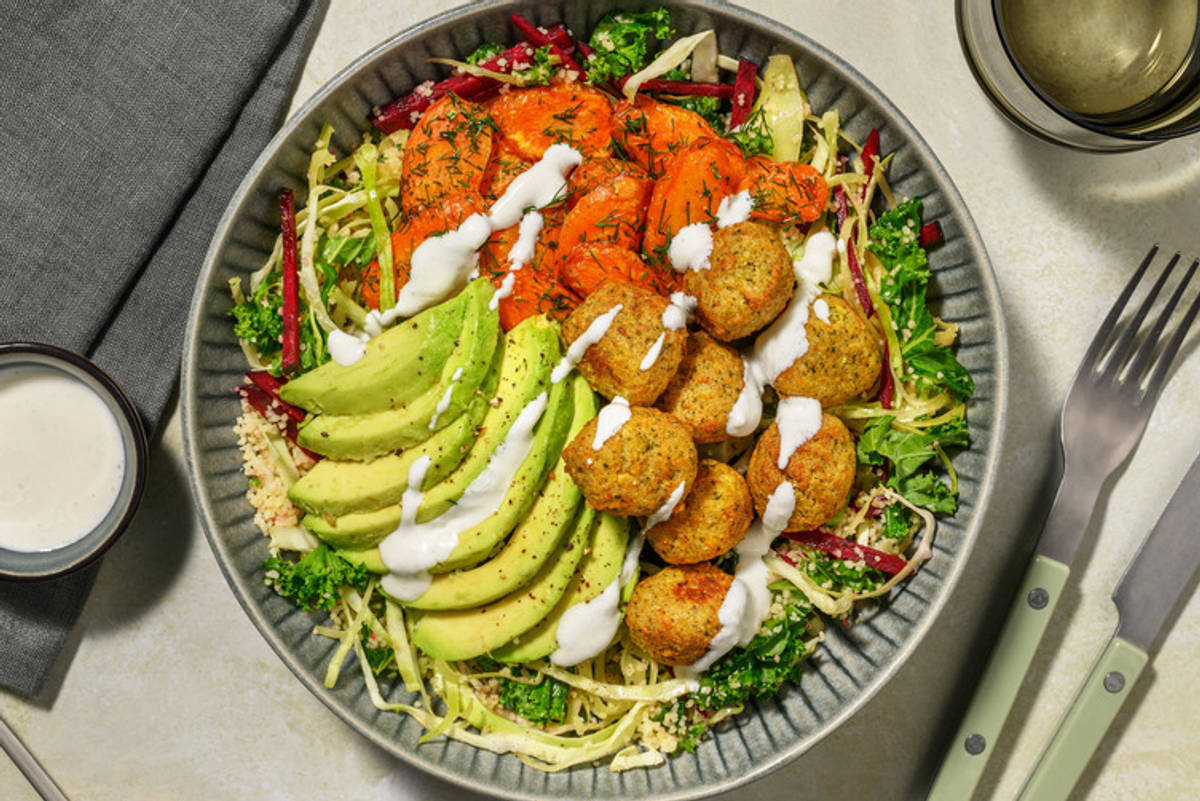 Falafel salad and buttermilk-lemon dressing