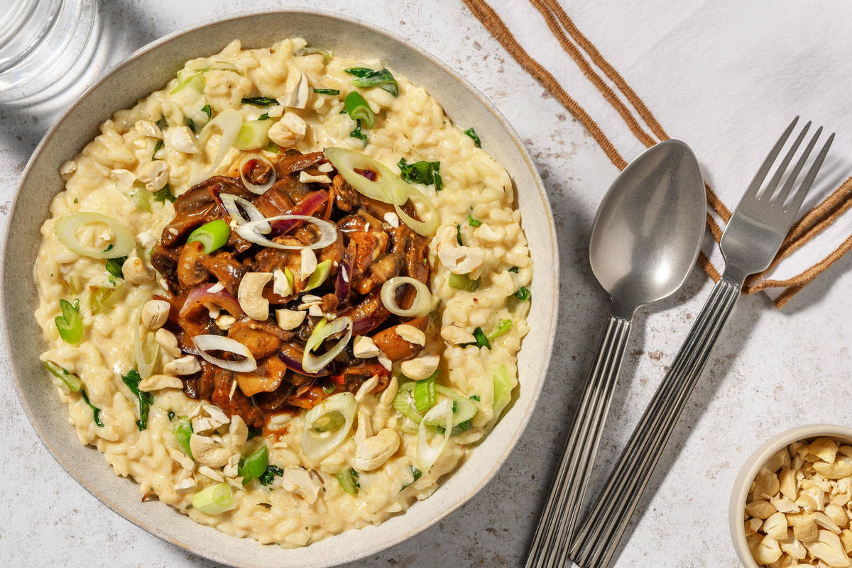 Fusion risotto met misopaddenstoelen en paksoi