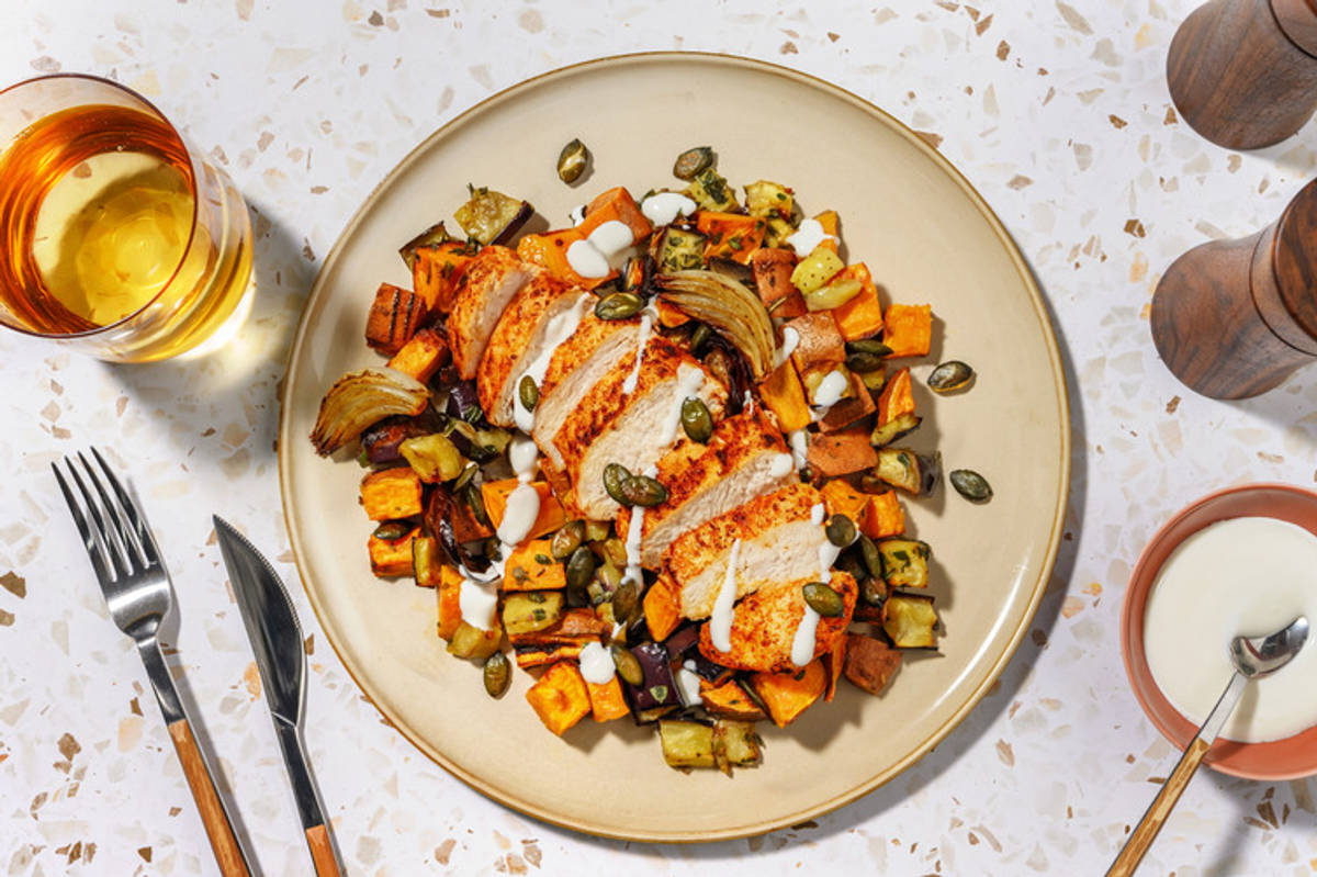 Pollo de otoño con calabaza asada