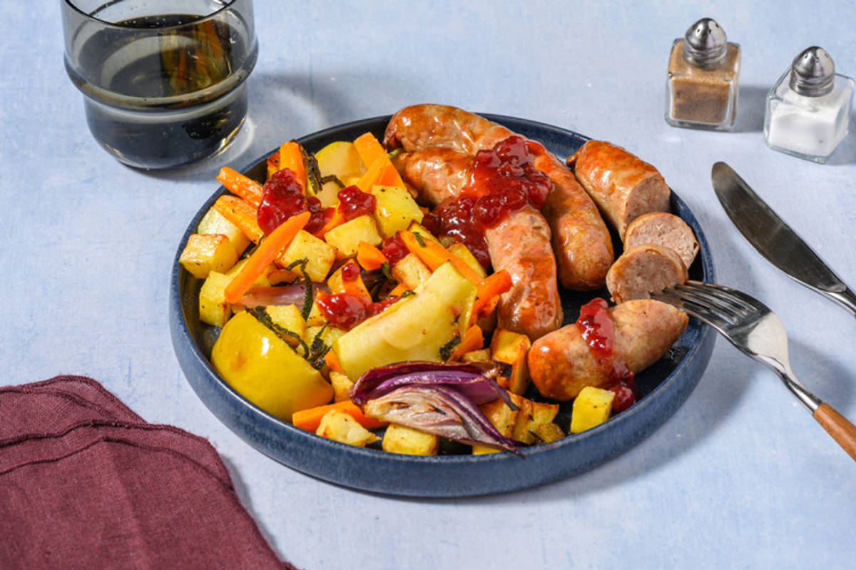 Sausage, Apple and Onion Traybake