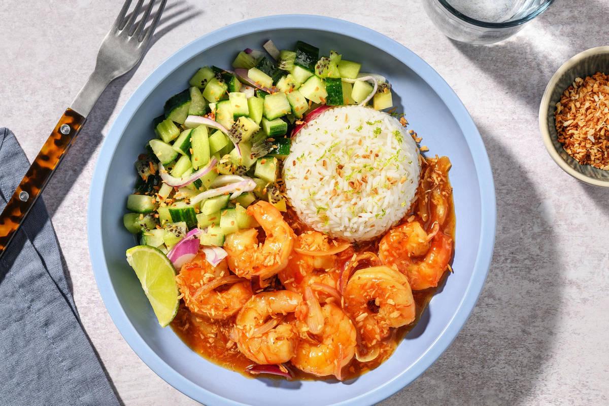 Glazed Sriracha Shrimps auf Limettenreis