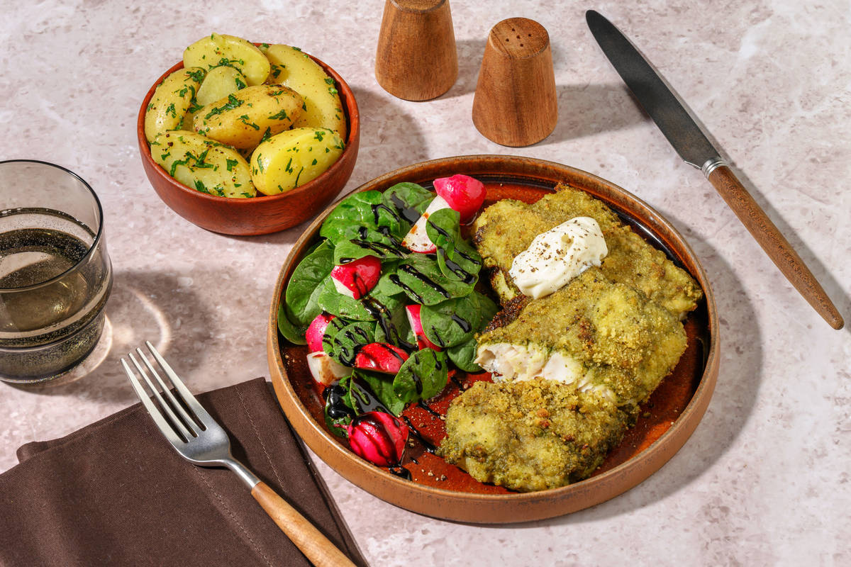 Pesto Crusted Hake