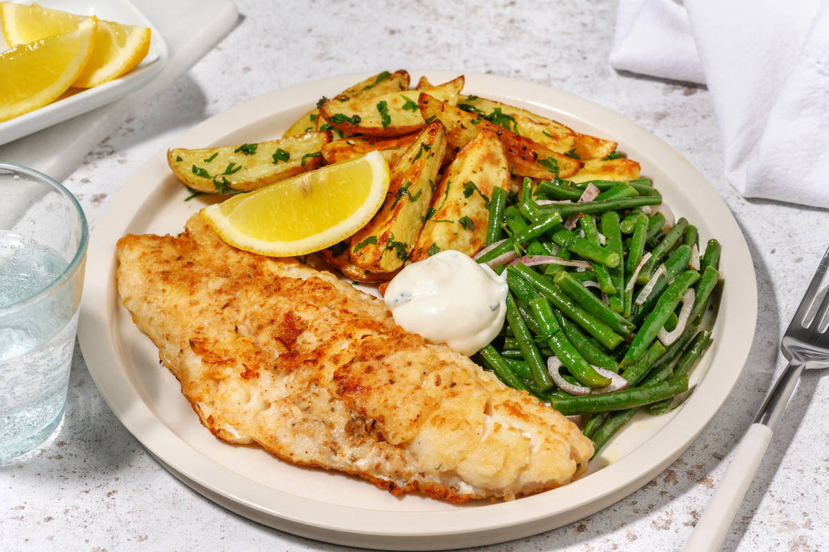 Souflaki-Seehecht mit Zitronenkartoffeln