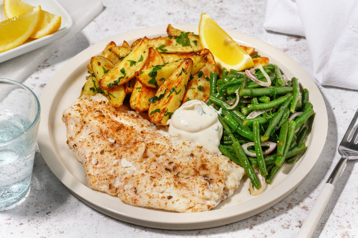 Souflaki-Fischfilet mit Zitronenkartoffeln