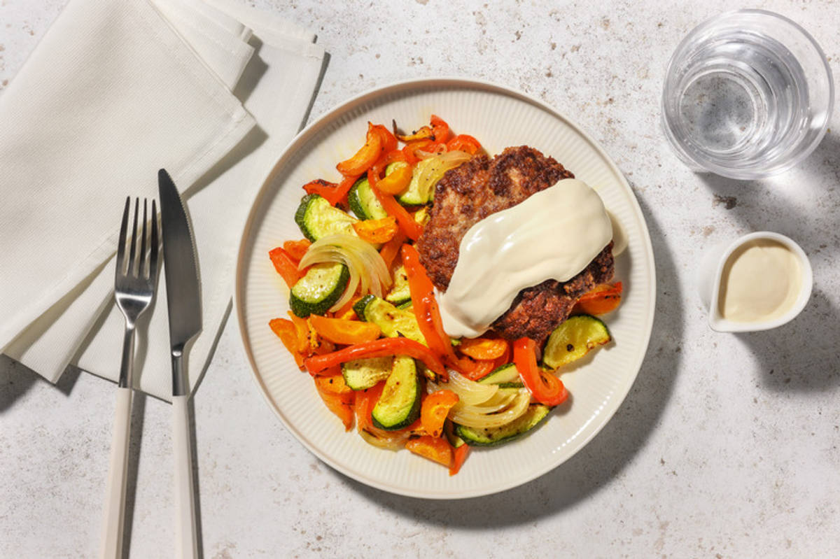 ¡Todo al horno! Hamburguesa con salsa casera de queso