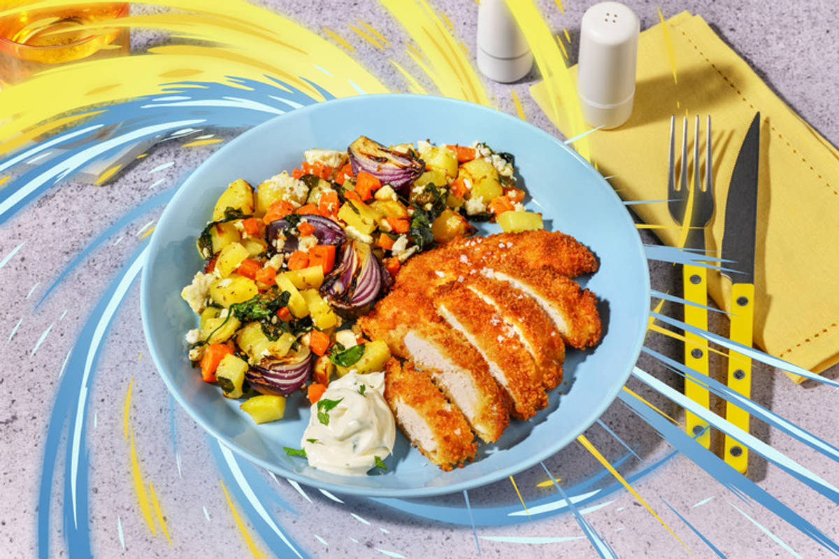 Poulet crispy électrisant, épinards & mayo