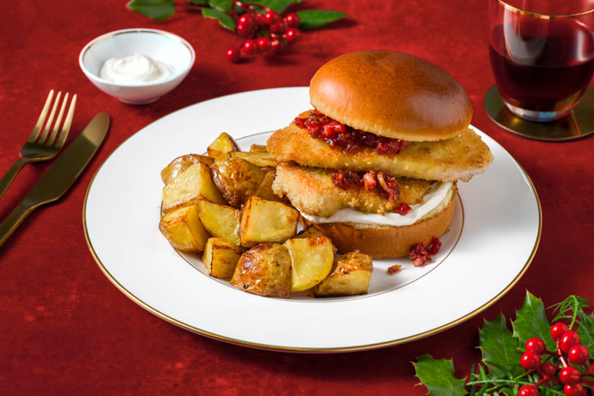 Crispy Chicken Burger in Bacon Cranberry Drizzle