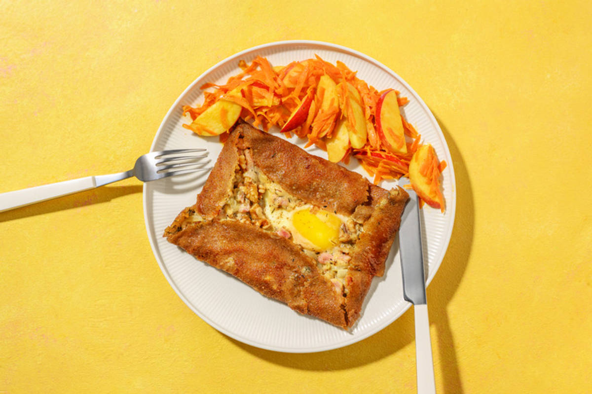 Galette rapide lardons, chèvre & œuf