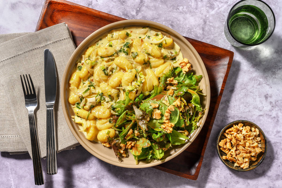 Gnocchi, sauce au bleu & poireau fondant