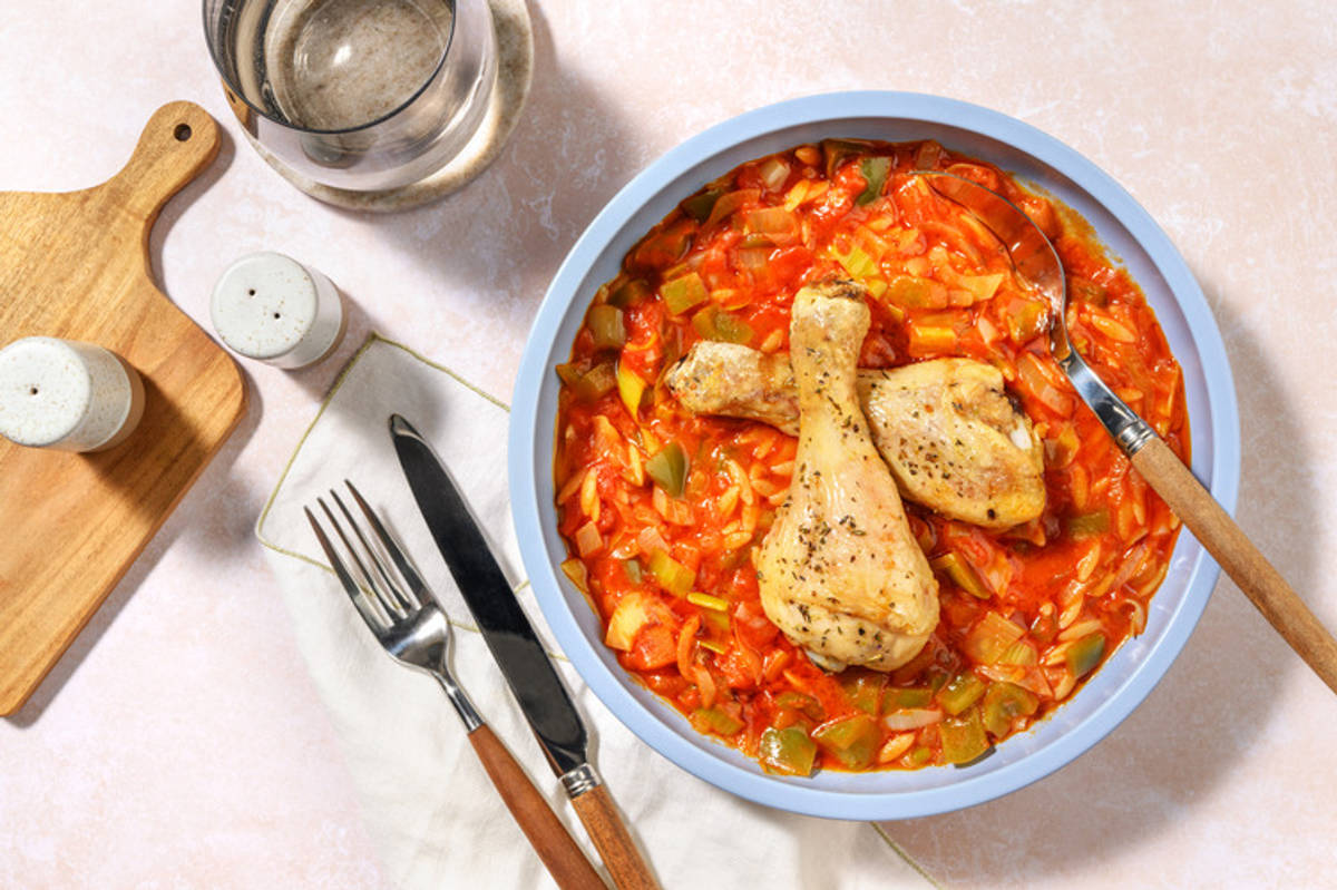Guiso de orzo con extra de pollo a la mediterránea