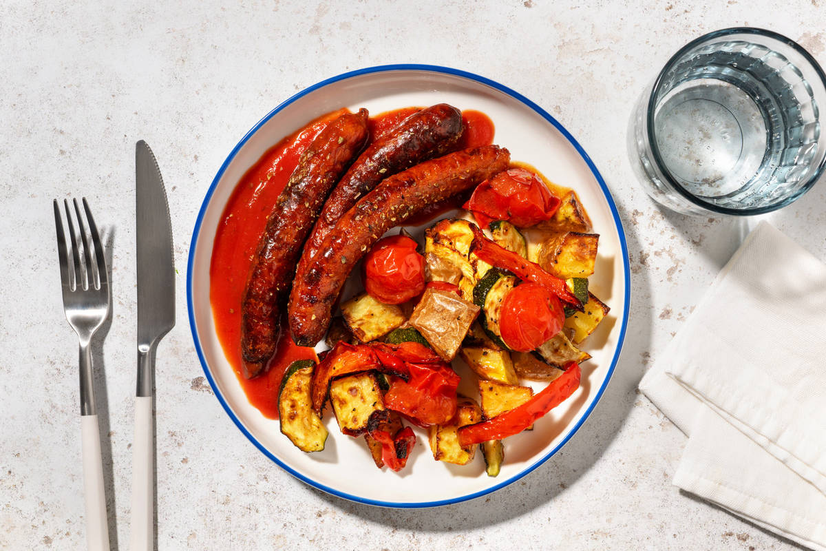 Salchichas al horno en salsa de tomate