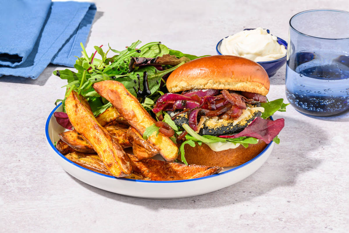 Burger veggie : portobello glacé au balsamique