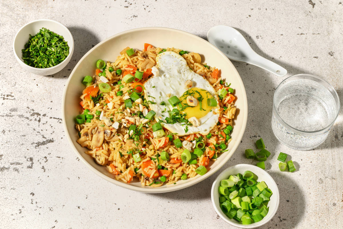 Riz sauté aux champis & carotte au soja