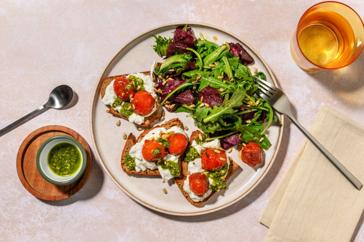 Bruschetta zéro tracas : burrata & tomates cerises