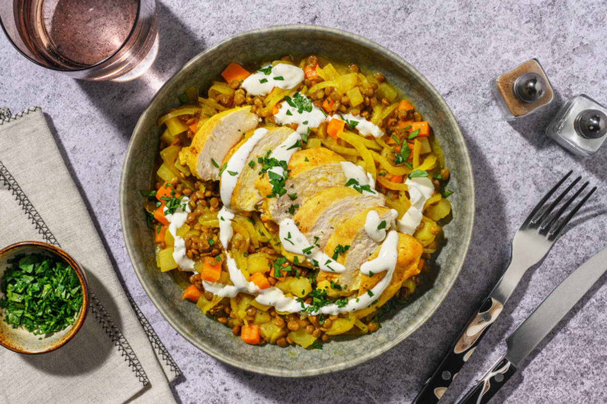 Poulet & lentilles mijotés à la Rfissa