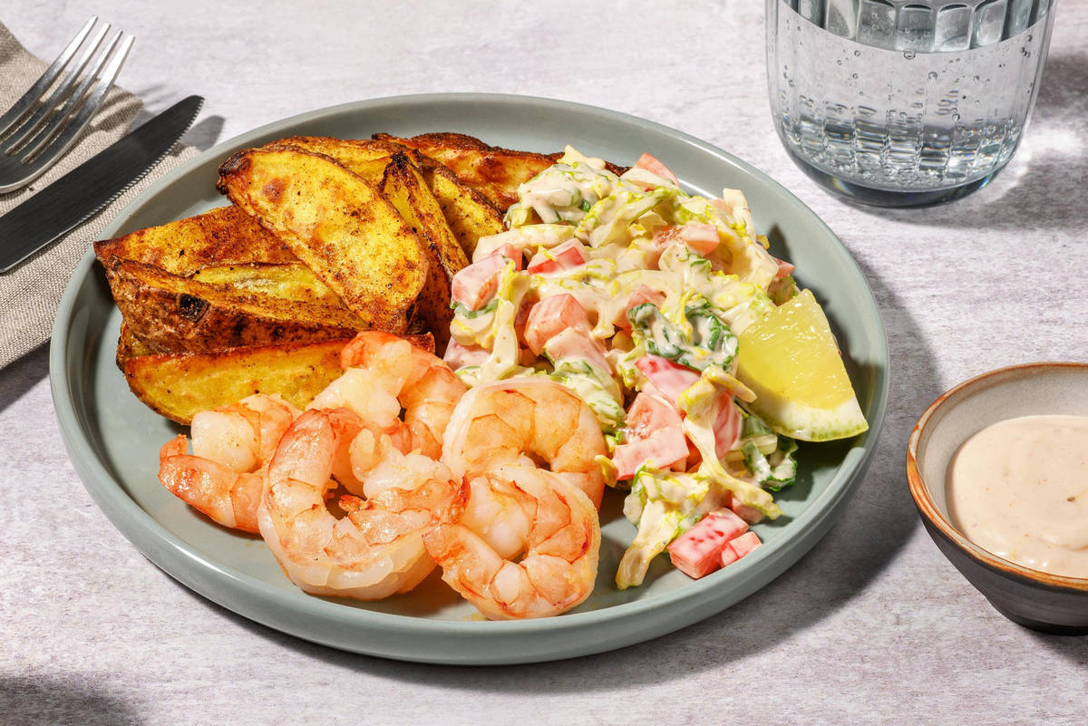 Thousand Island Salad mit Knoblauch-Garnelen