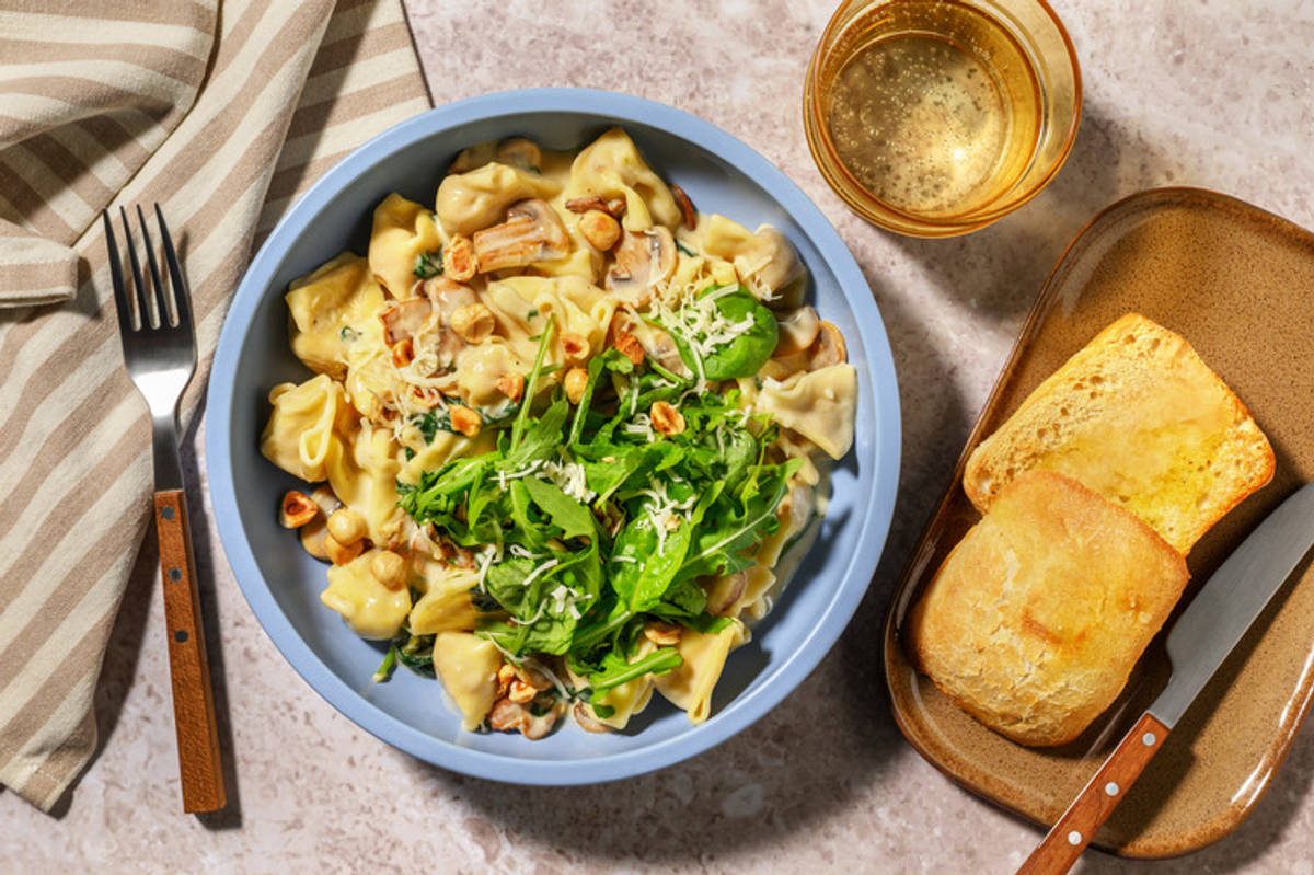 Cacio e Pepe Style Mushroom Fiorelli with Prawns
