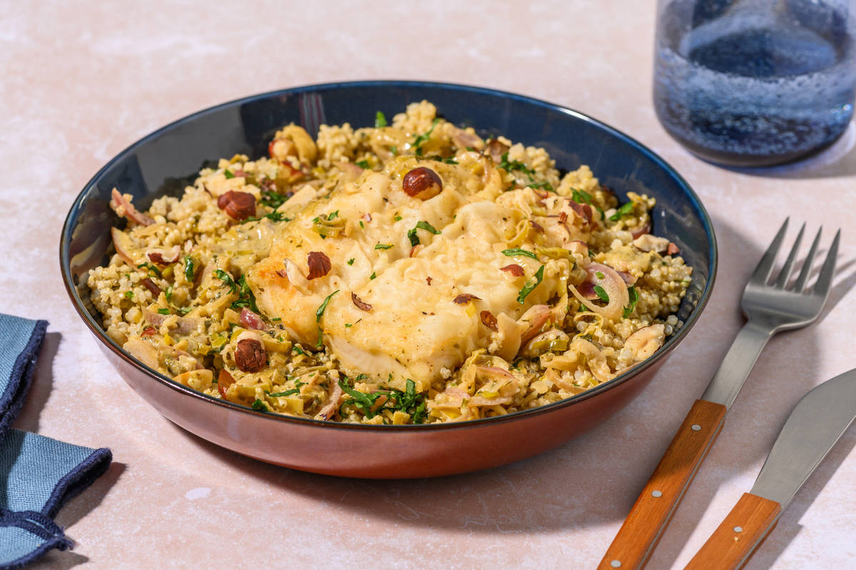 Lieu doré, sauce forestière & quinoa