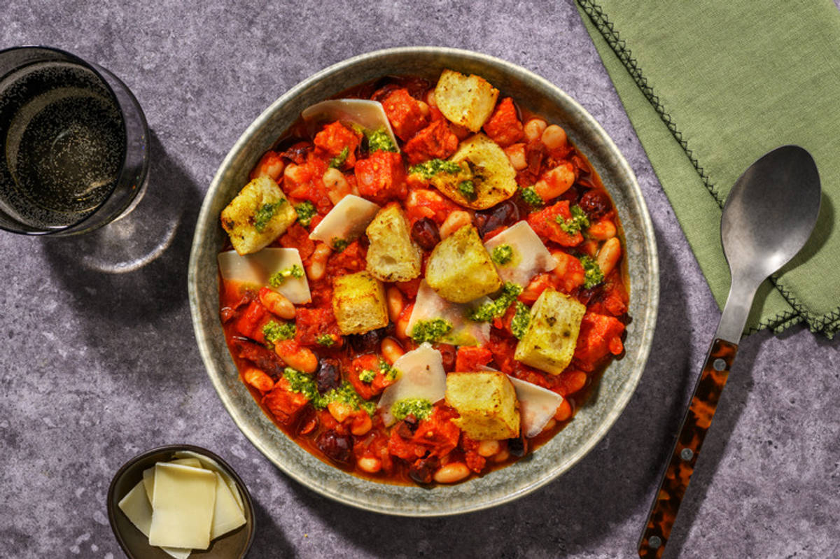 Mijoté d'haricots blancs, chorizo & olives