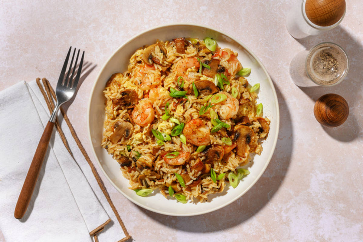 Riz sauté, rentrée stylée : crevettes & champis