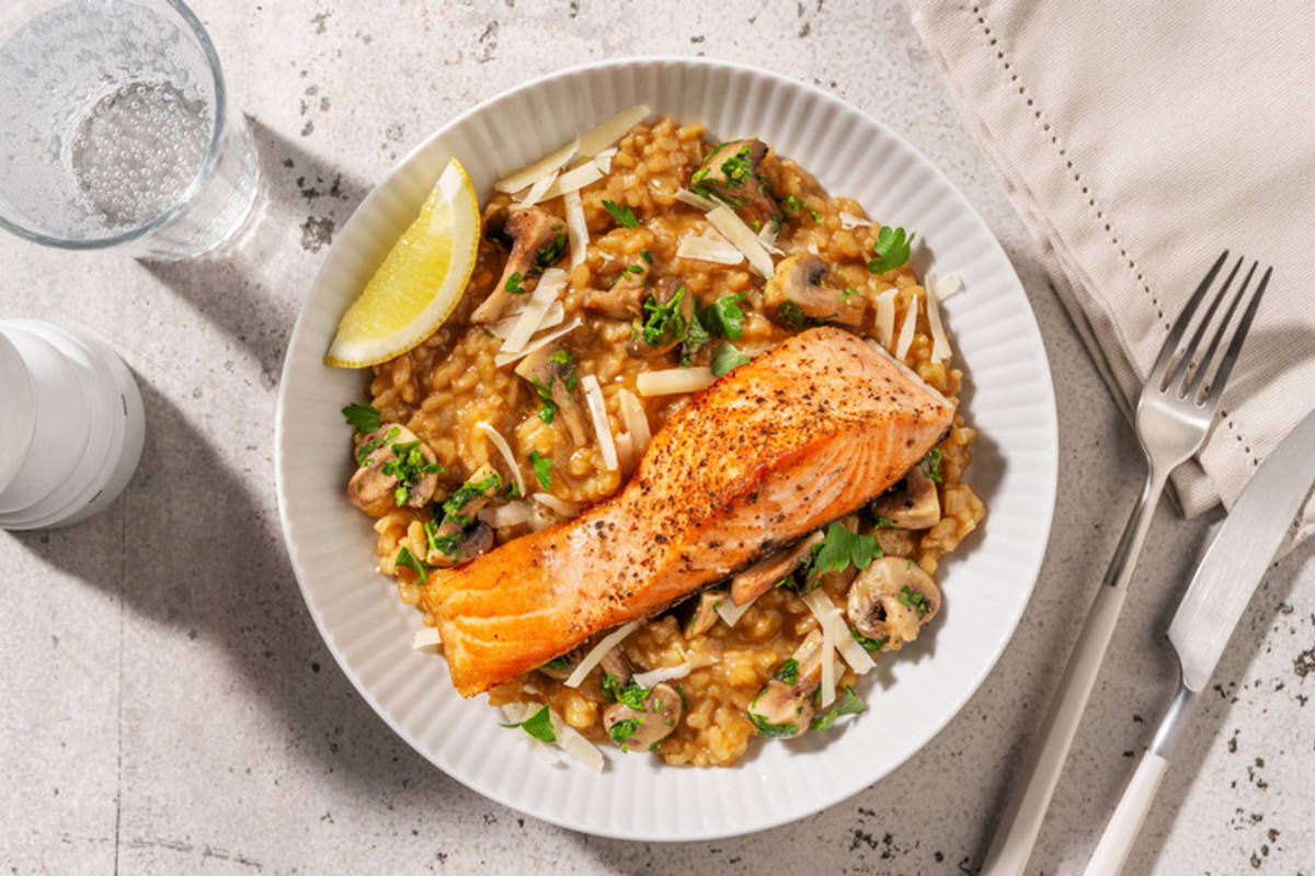 Saumon snacké, persil & risotto gourmand