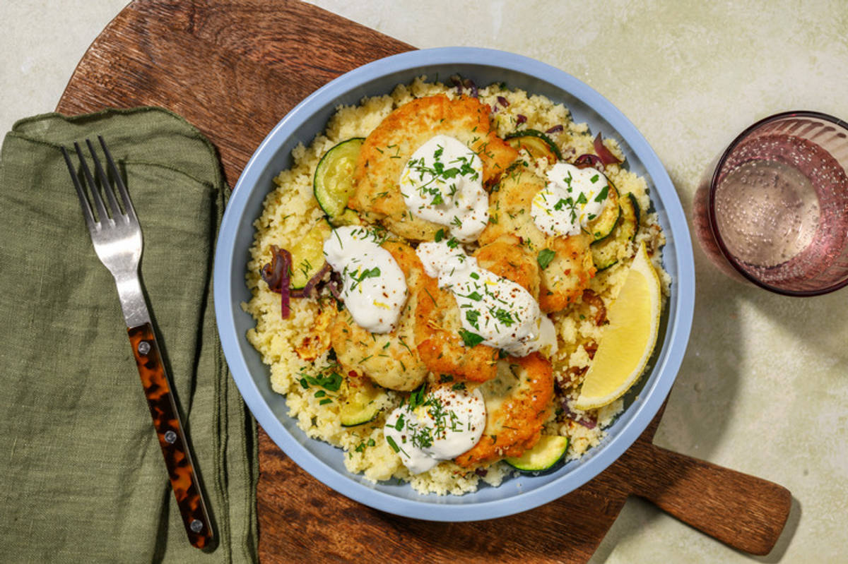 Boulettes de lieu à la grecque & semoule