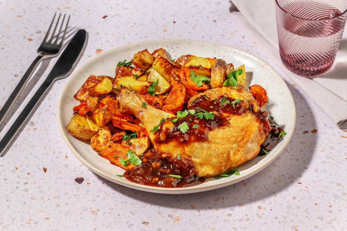 Poulet grillé, sauce aux noix & figue