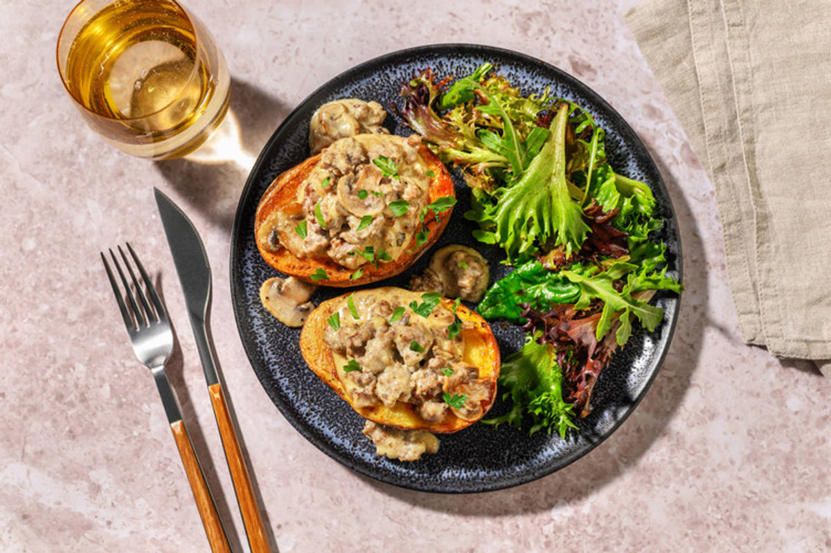 Jacket Potato garni de porc haché & champignons