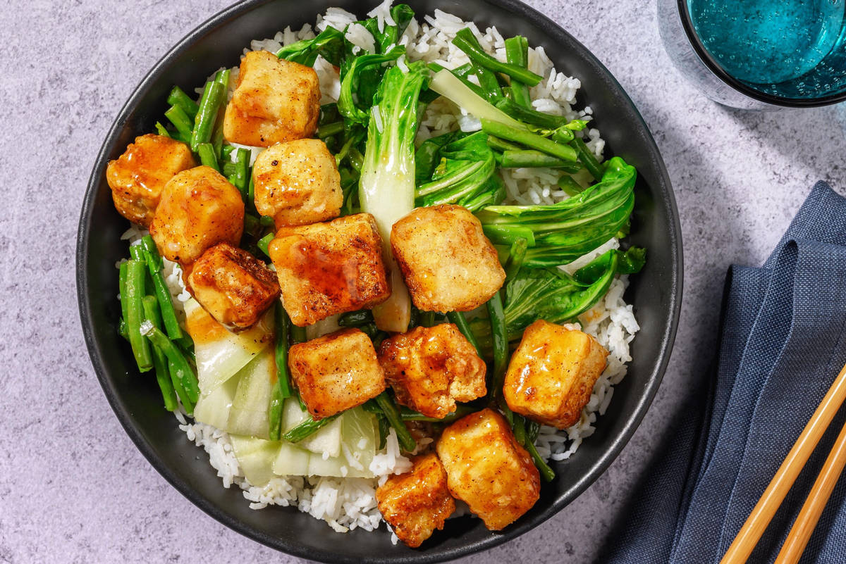Char Siu Sticky Tofu on Jasmine Rice