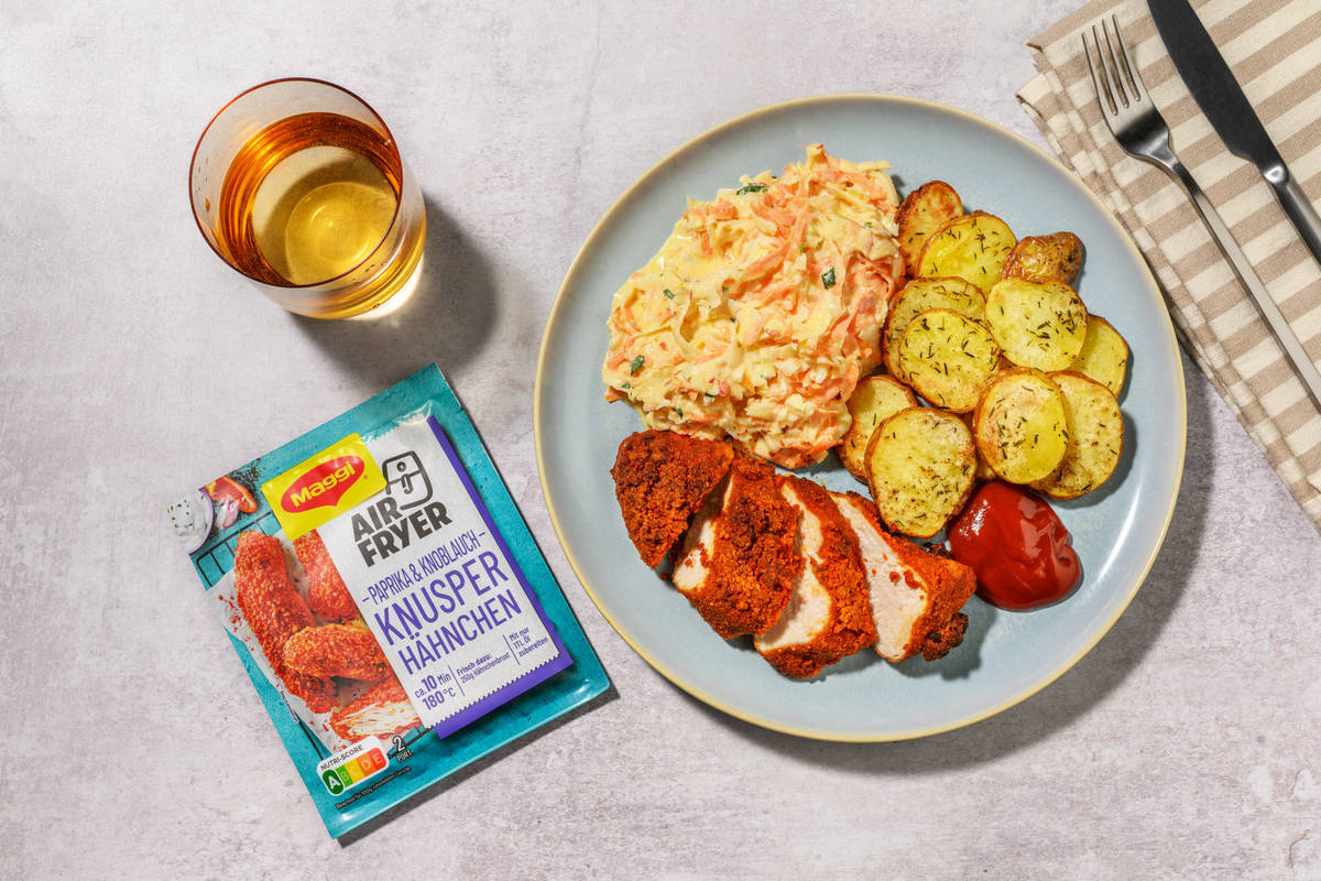 Bio-Schweinefilet gewürzt mit Maggi Fix Airfryer Knusperhähnchen